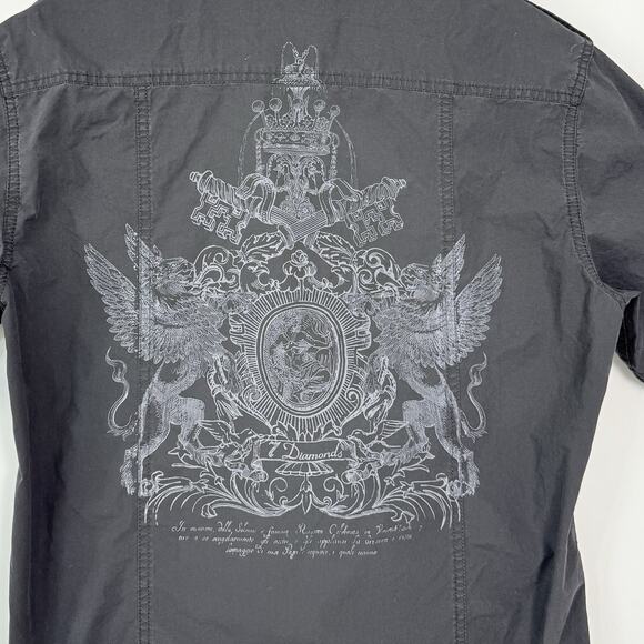 7 Diamonds Button Up Shirt Mens Med Black Embroidered‎ Crown Graphic Print Back - Picture 3 of 8